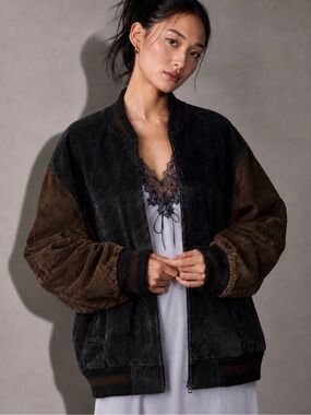 Vintage Pelle Cuir Oversized Two-Tone Leather Bomber Jacket Size L